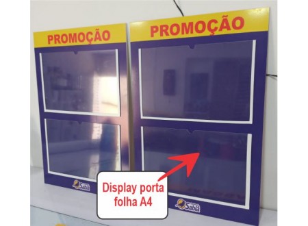 QUADRO- PLACA  PROMOÇÃO COM DISPLAY PORTA FOLHAS A4 DE PAREDE